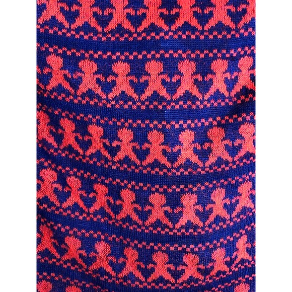 1960s-1970s LANZ People Print Crop Top NOVELTY KISTCH Blue & Red Blouse. XS - Picture 9 of 10